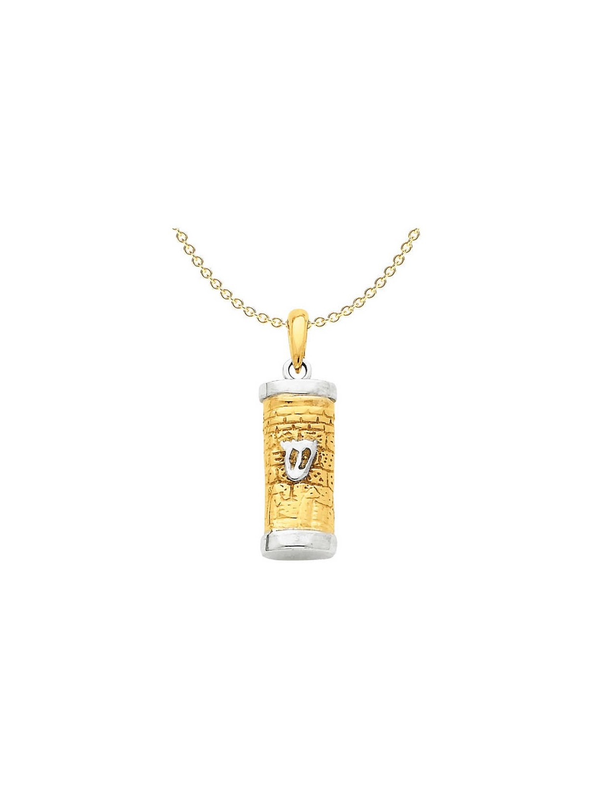 14k Two-Tone Gold Brick Mezuzah Pendant | Jewelry | Judaica