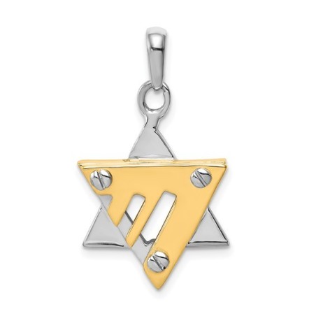 14k Two-Tone Gold Modern Chai Star of David Chai P | Jewelry | Judaica