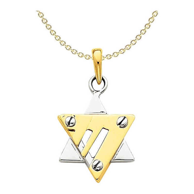 14k Two-Tone Gold Modern Chai Star of David Chai P | Jewelry | Judaica