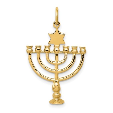 14k Yellow Gold Star of David Menorah Pendant | Jewelry | Judaica