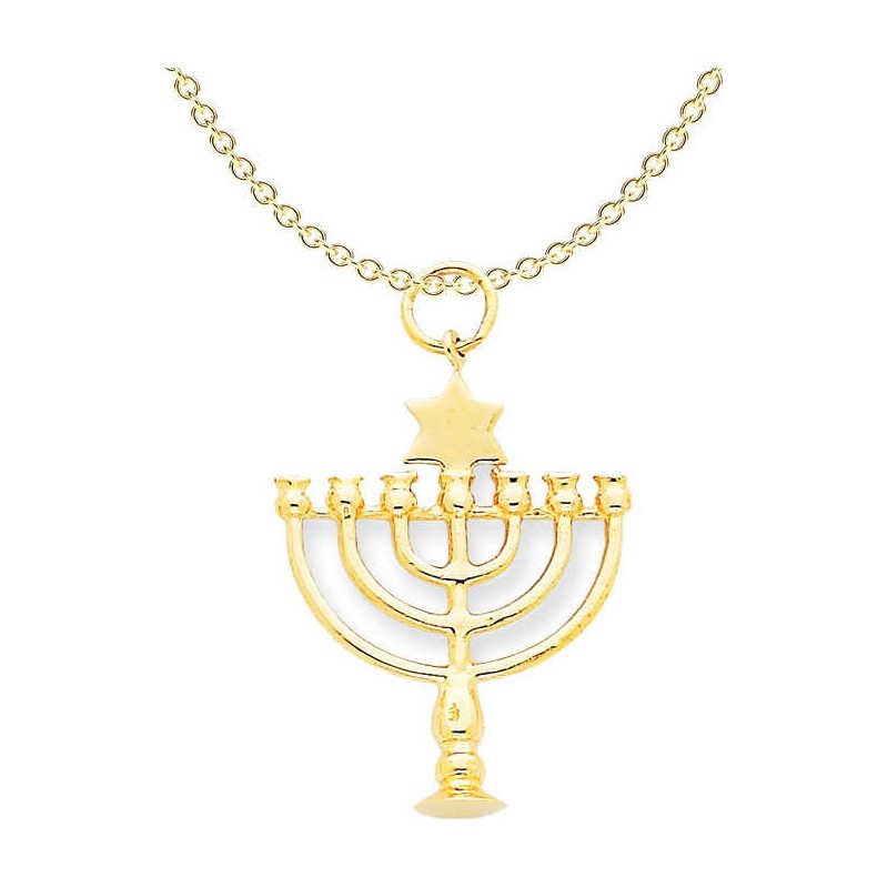 14k Yellow Gold Star of David Menorah Pendant | Jewelry | Judaica