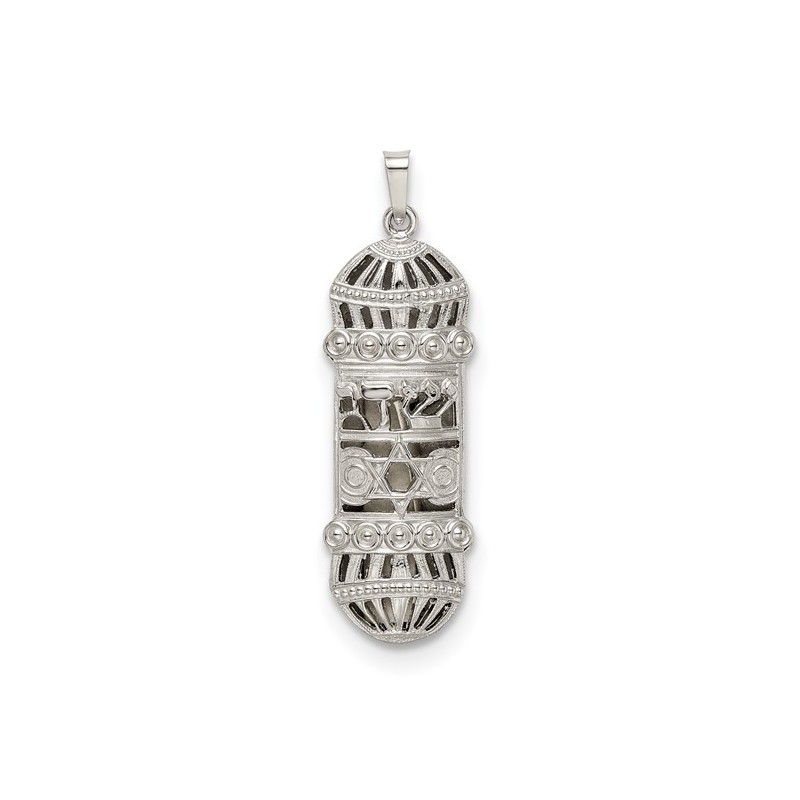 Sterling Silver Ornamental Mezuzah Pendant | Jewelry | Judaica