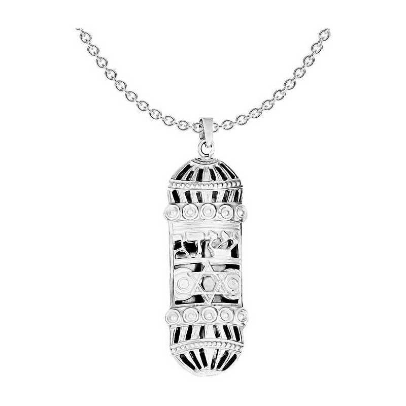 Sterling Silver Ornamental Mezuzah Pendant | Jewelry | Judaica