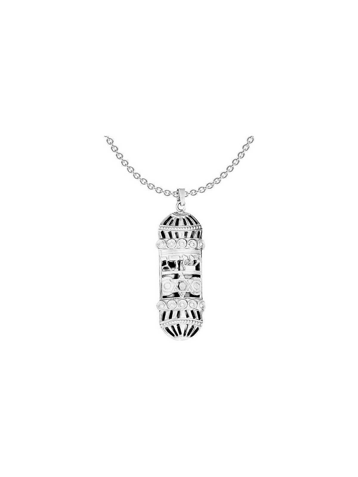 Sterling Silver Ornamental Mezuzah Pendant | Jewelry | Judaica