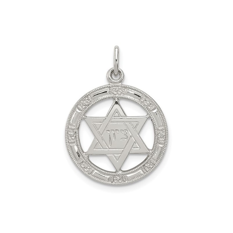 Sterling Silver Round Zion Star of David Pendant | Jewelry | Judaica