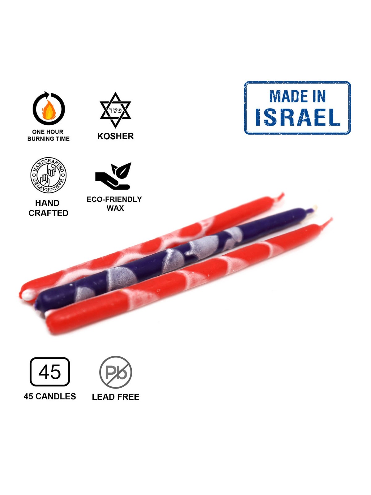 Premium Handcrafted Hanukkah Candles - Red/Purple | Hanukkah | Judaica