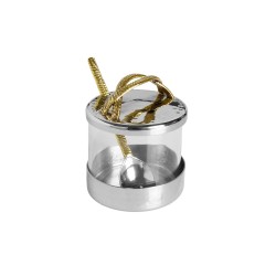 Glass Honey Dish with Stainless Steel Lid with Gol | Rosh Hashanah | J