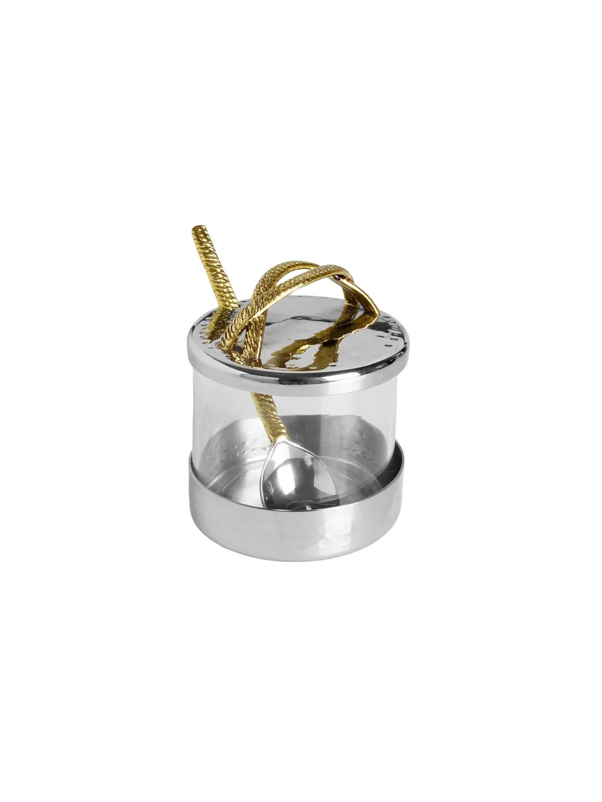 Glass Honey Dish with Stainless Steel Lid with Gol | Rosh Hashanah | J