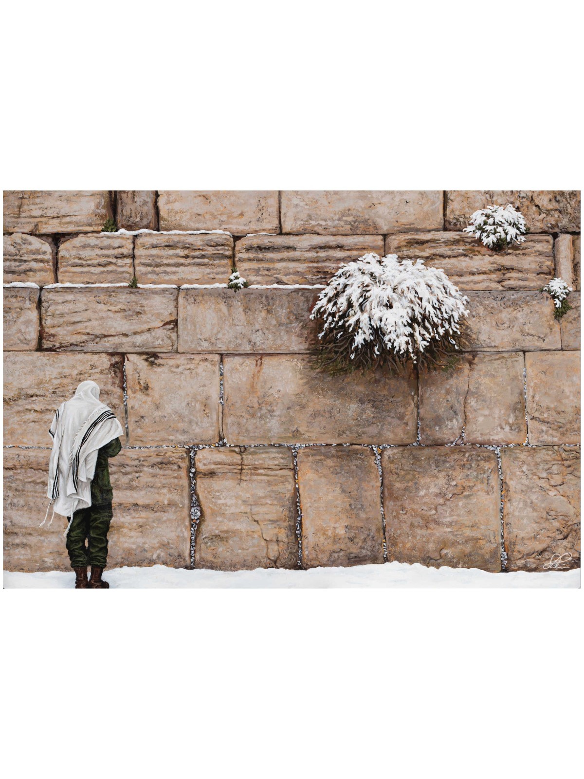 "Kotel Shrouded in Snow" Hand Signed, Size Small | Art | Judaica