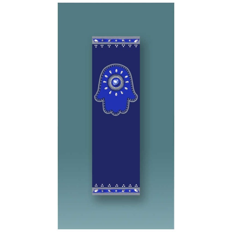 Royal Blue Hamsa Car Mezuzah Case By Mickie Caspi | Mezuzahs | Judaica