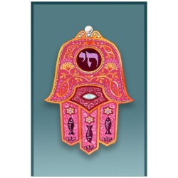 Hamsa Red Chai Car Mezuzah Case By Mickie Caspi | Mezuzahs | Judaica