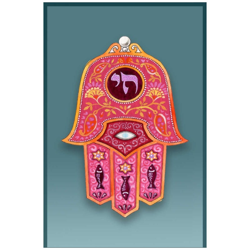 Hamsa Red Chai Car Mezuzah Case By Mickie Caspi | Mezuzahs | Judaica
