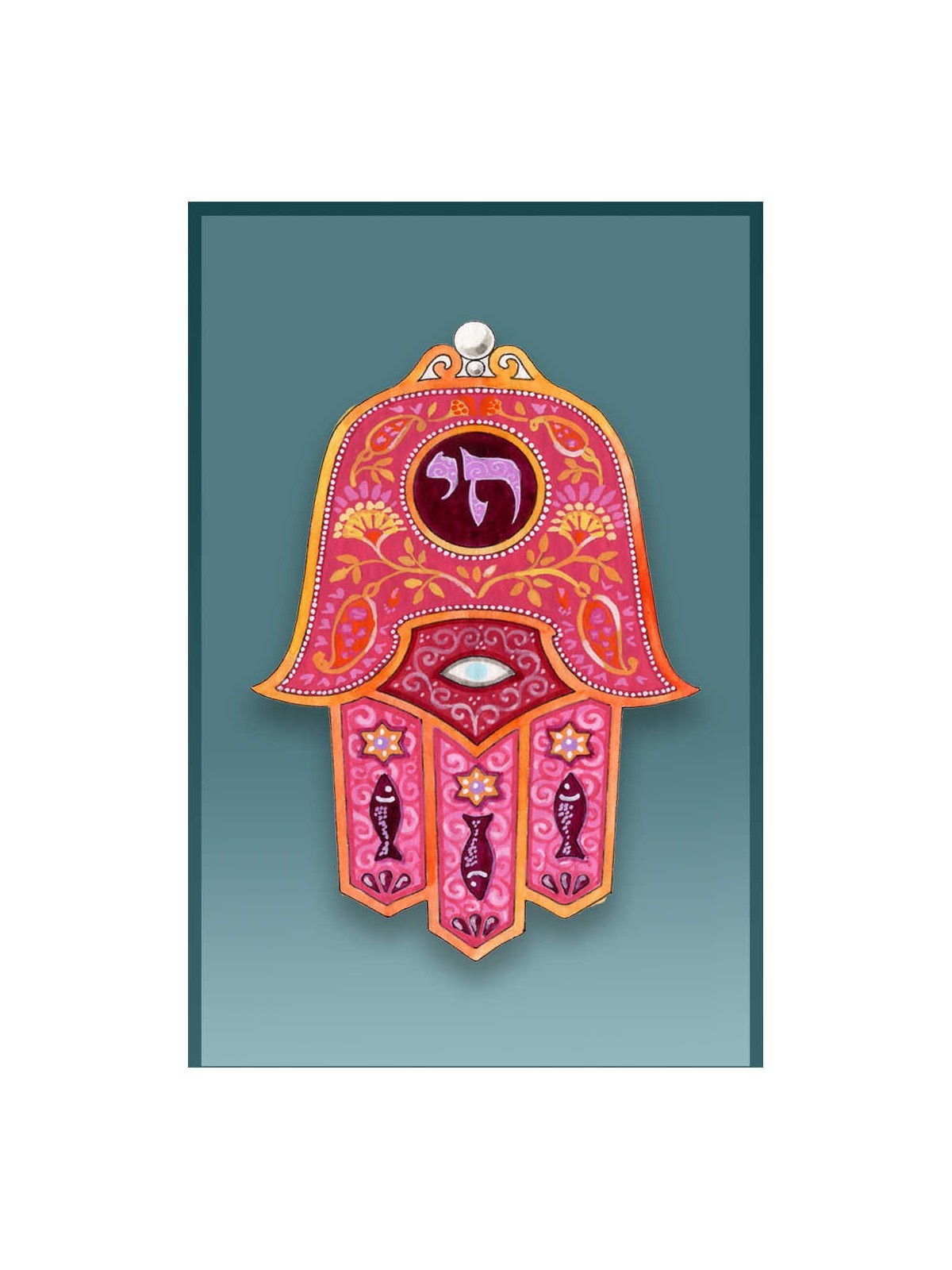 Hamsa Red Chai Car Mezuzah Case By Mickie Caspi | Mezuzahs | Judaica