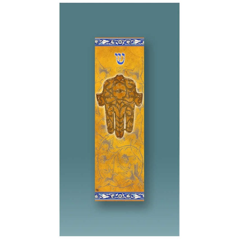 Ochre Hamsa Car Mezuzah Case By Mickie Caspi | Mezuzahs | Judaica