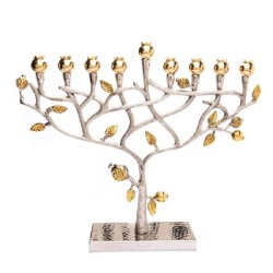Gold & Silver Hammered Pomegranate Tree Menorah By | Hanukkah | Judaic