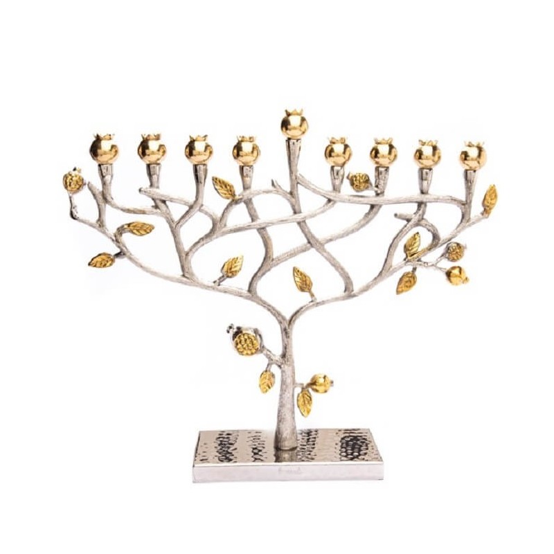 Gold & Silver Hammered Pomegranate Tree Menorah By | Hanukkah | Judaic