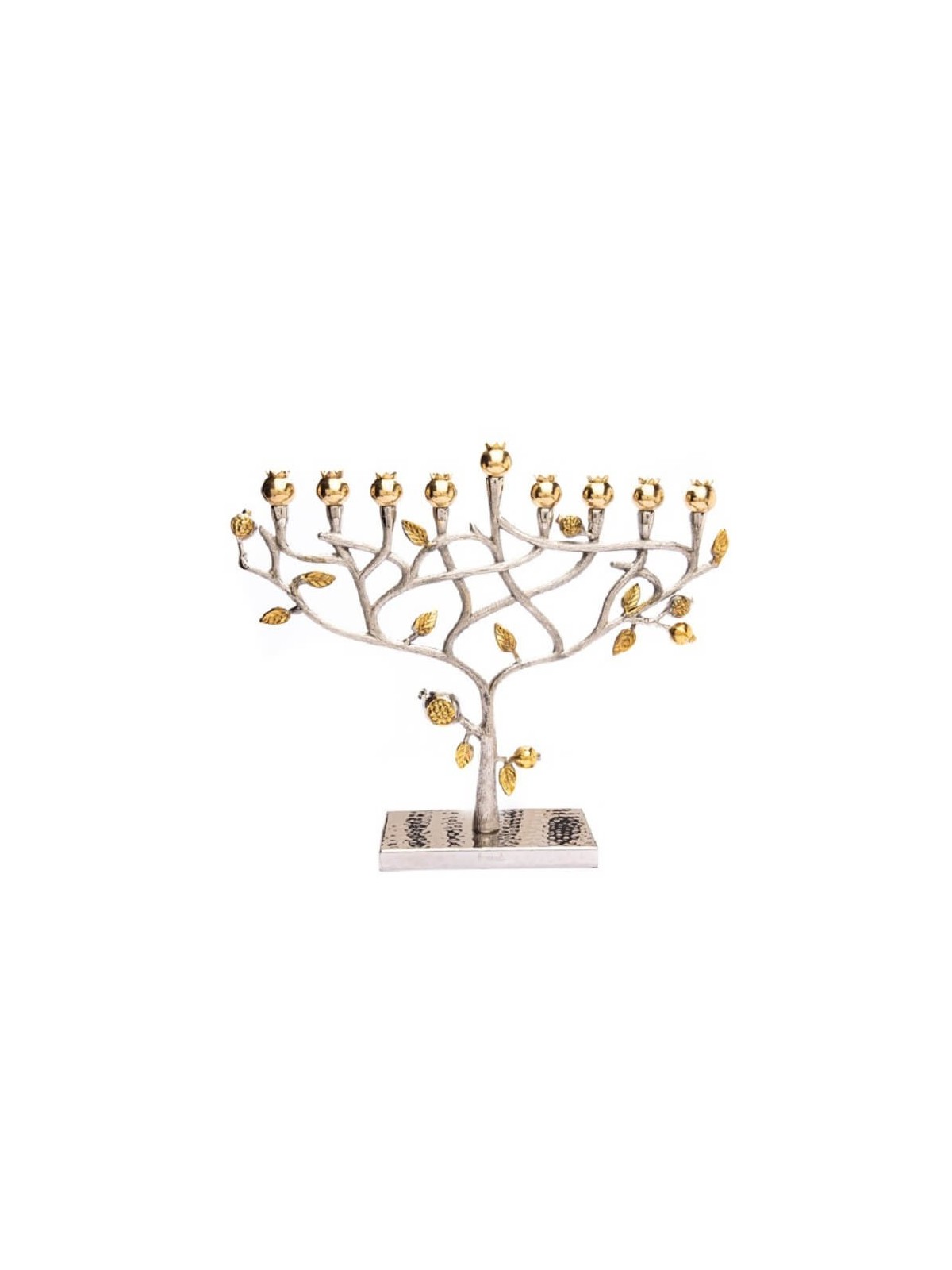 Gold & Silver Hammered Pomegranate Tree Menorah By | Hanukkah | Judaic