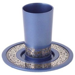 Blue Aluminum Kiddush Cup With Silver Jerusalem Cu | Kiddush Cups | Ju