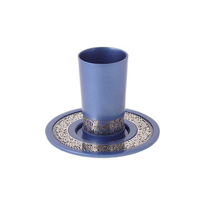 Blue Aluminum Kiddush Cup With Silver Jerusalem Cu | Kiddush Cups | Ju