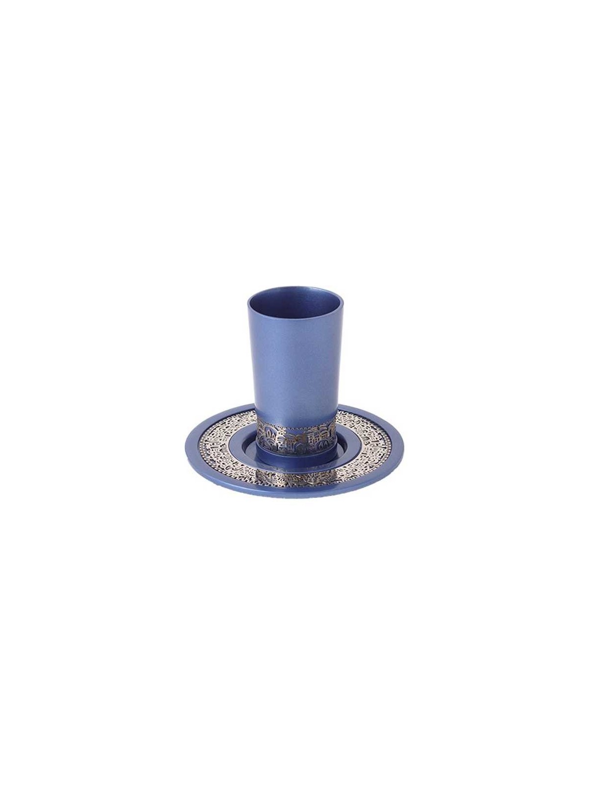 Blue Aluminum Kiddush Cup With Silver Jerusalem Cu | Kiddush Cups | Ju