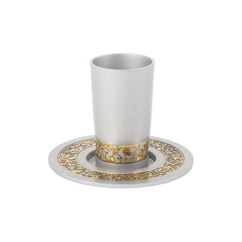 Stainless Steel Kiddush Cup With Gold Pomegranate  | Kiddush Cups | Ju