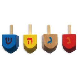 Wooden Colorful Dreidels - Pack of 4 | Hanukkah | Judaica