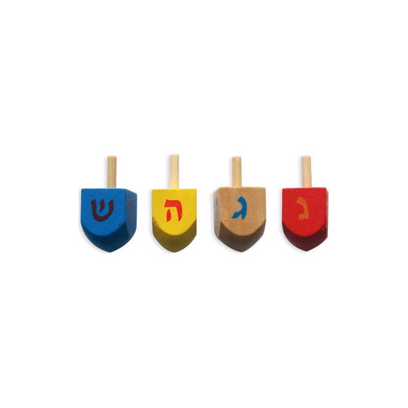 Wooden Colorful Dreidels - Pack of 4 | Hanukkah | Judaica