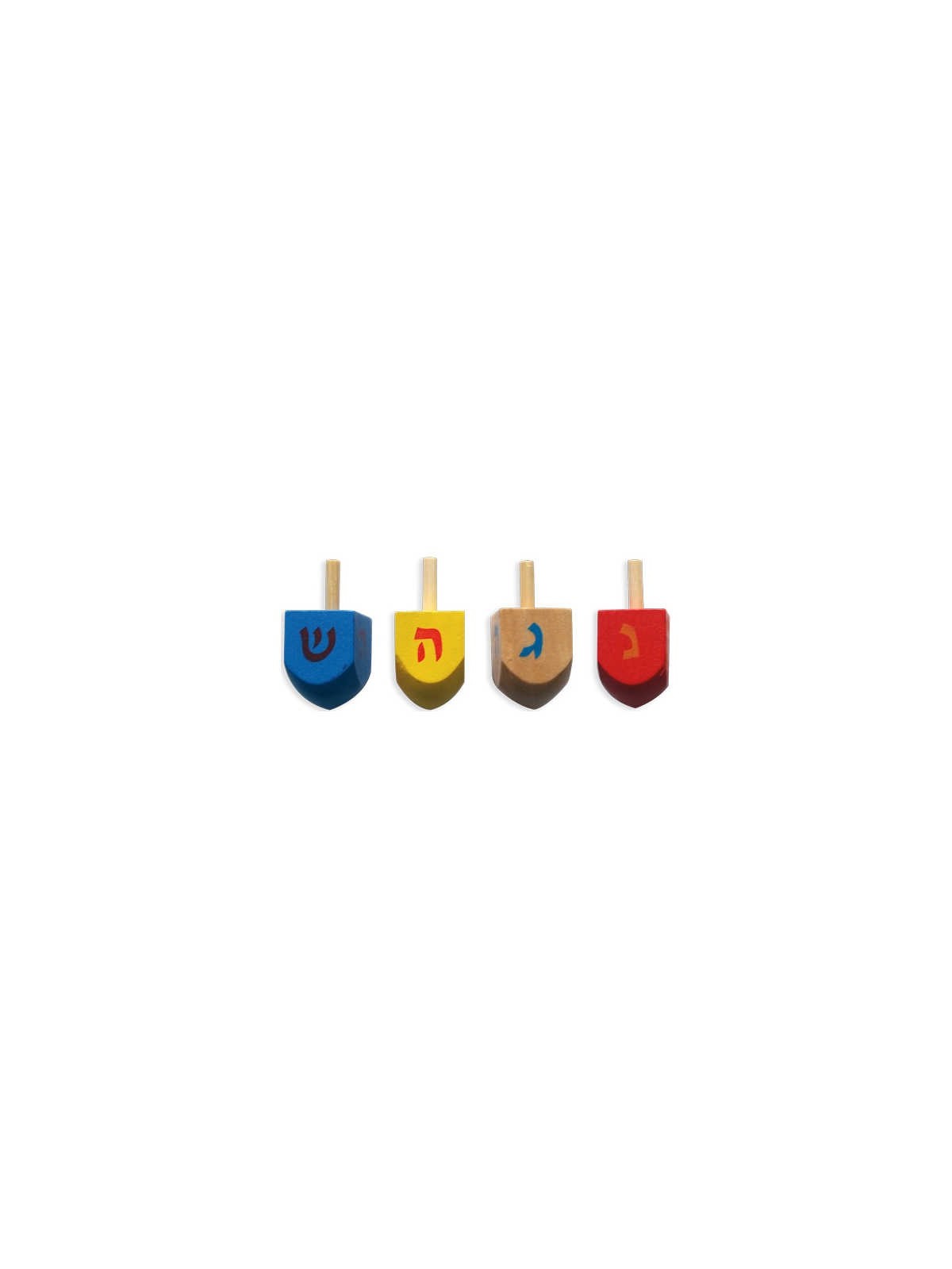 Wooden Colorful Dreidels - Pack of 4 | Hanukkah | Judaica