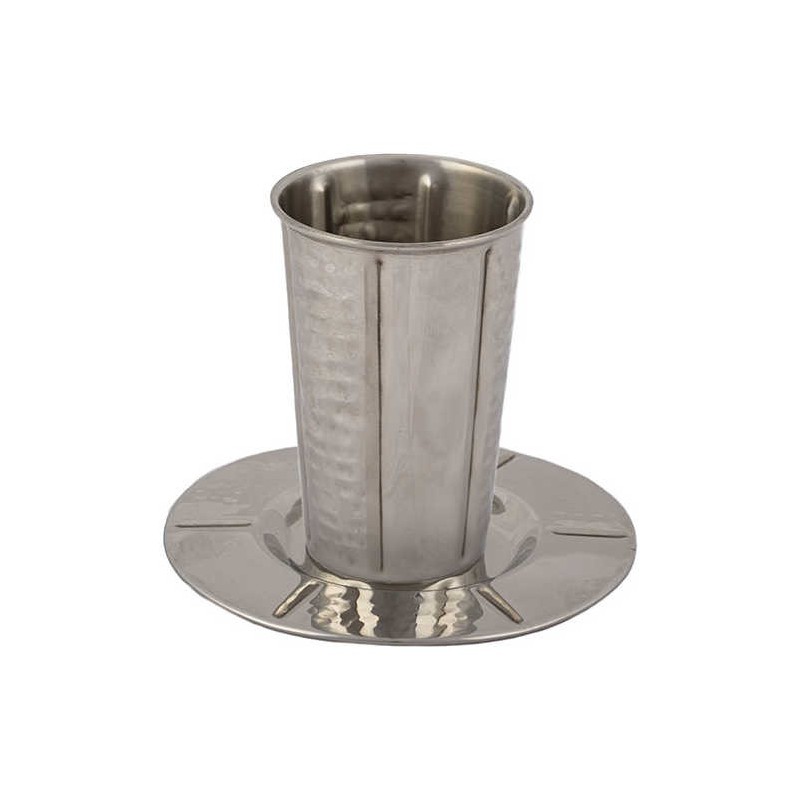 Stainless Steel Hammered Kiddush Cup With Verical  | Kiddush Cups | Ju