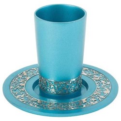 Turquoise Stainless Steel Kiddush Cup With Silver  | Kiddush Cups | Ju
