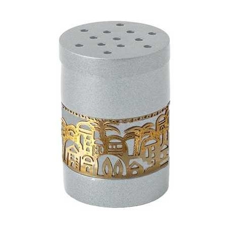 Silver Besamim Spice Box With Gold Jerusalem Overl | Havdalah Sets & S