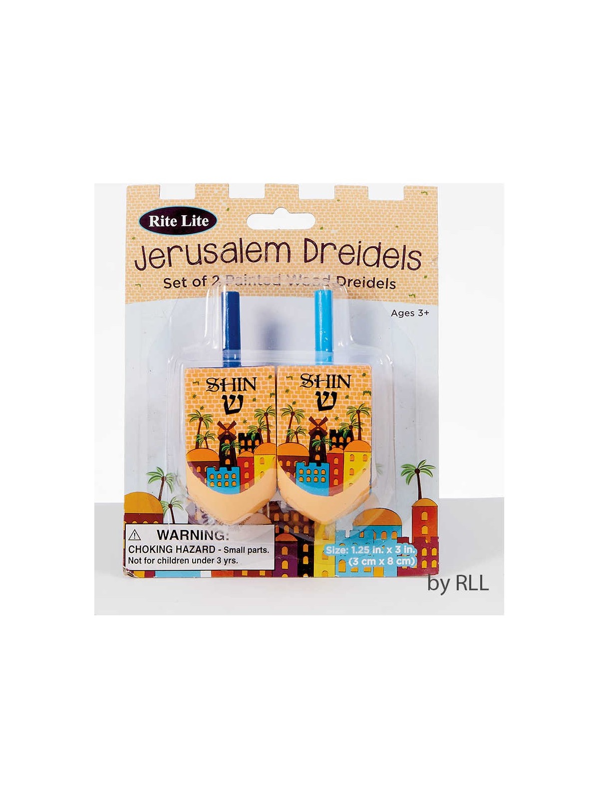 Set of 2 Jerusalem Painted Wood Dreidels | Hanukkah | Judaica