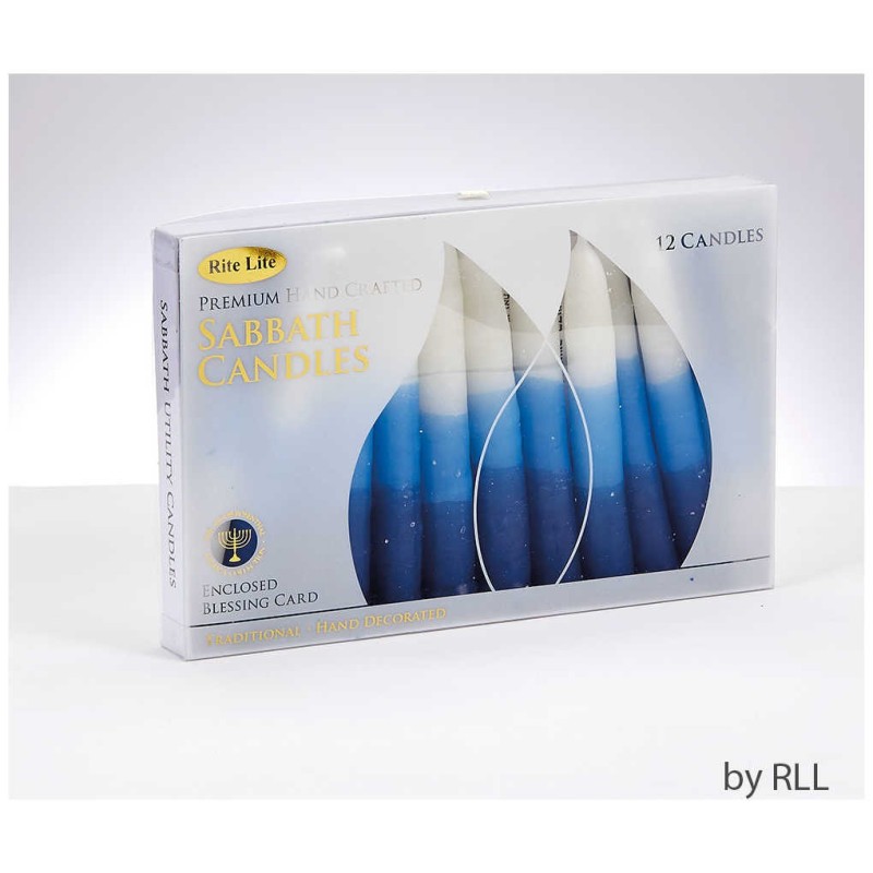 Premium Blue & White Tricolor Shabbat Candles | Shabbat Candles & Oil