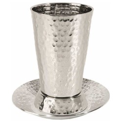 Hammer Nickel Plated Stemless Kiddush Cup & Plate  | Kiddush Cups | Ju