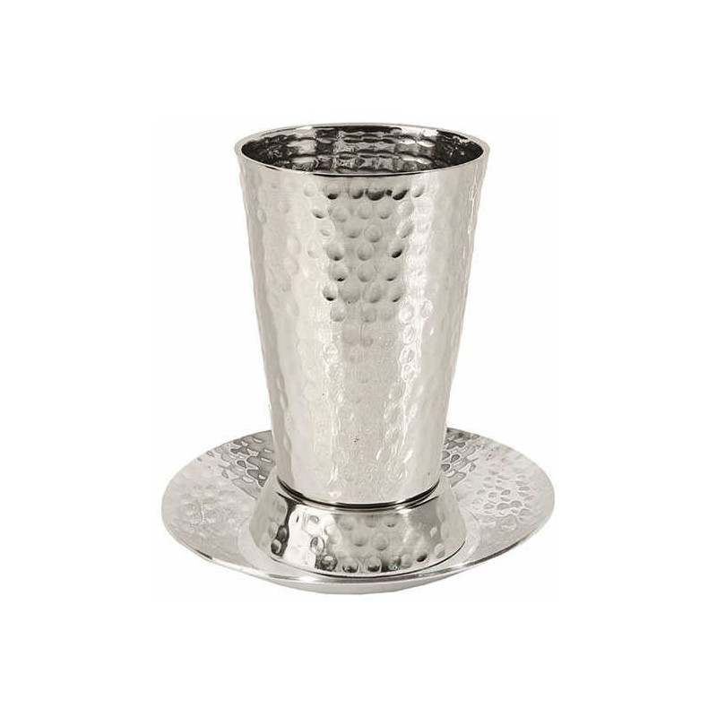 Hammer Nickel Plated Stemless Kiddush Cup & Plate  | Kiddush Cups | Ju