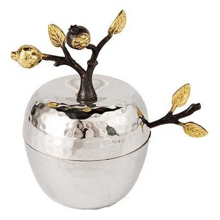 Golden Pomegranates Honey Dish With Spoon By Yair  | Rosh Hashanah | J