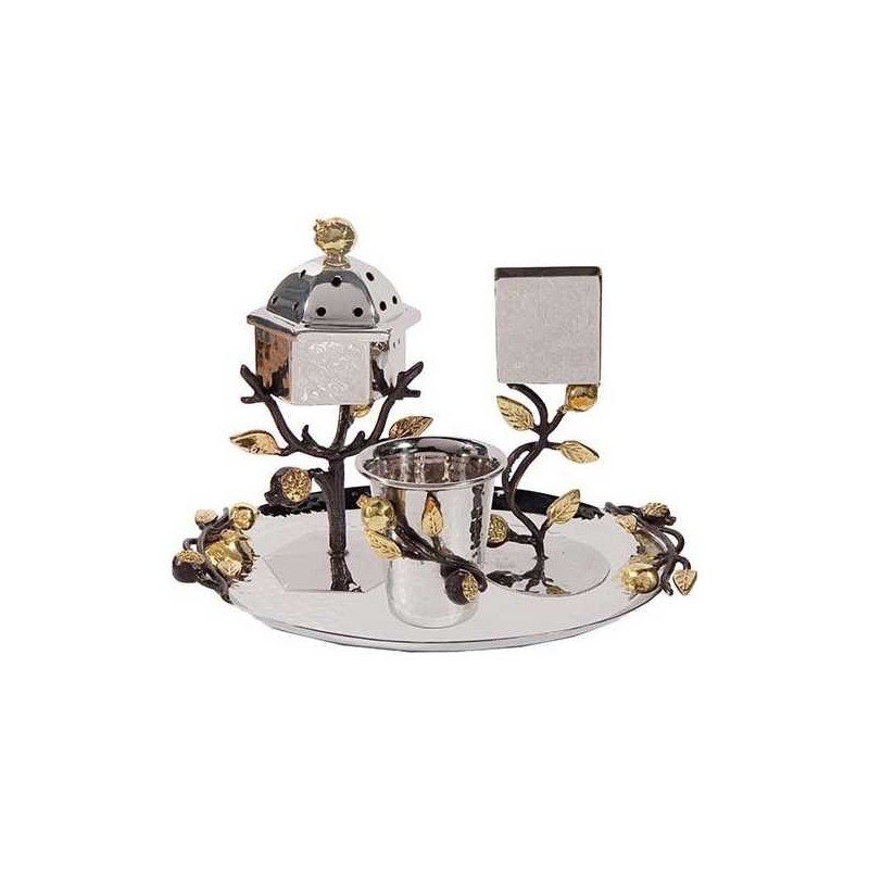 Golden Pomegranates Stainless Steel Havdallah Set  | Havdalah Sets & S