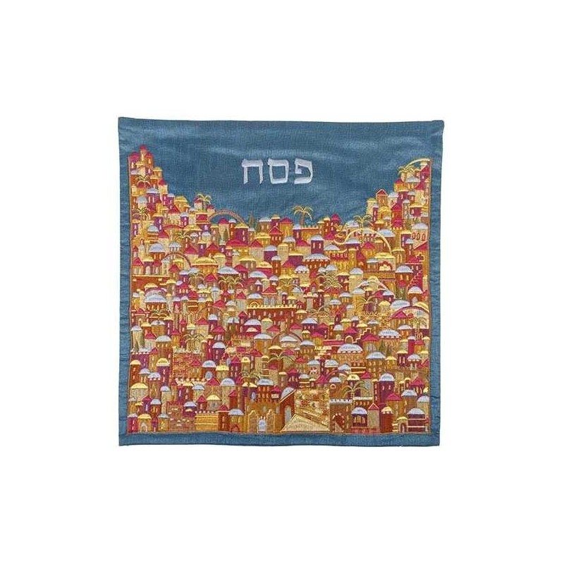 Multicolor Jerusalem Embroidered Matzah Cover By Y | Passover | Judaic