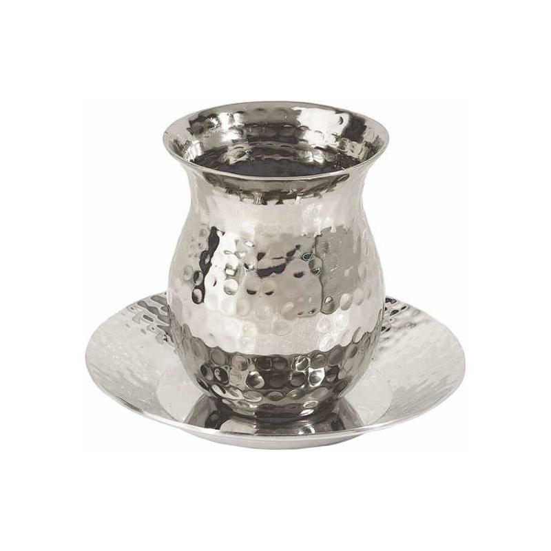 Hammered Nickel Rounded Stemmless Kiddush Cup & Pl | Kiddush Cups | Ju