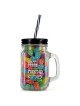 Happy Purim Mason Jar with Black Lid & Straw | Home Goods | Judaica