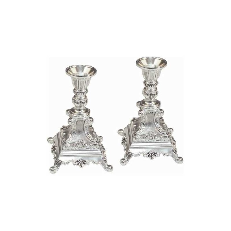 Ornate Silver Plated Candlesticks - 6" | Candle Holders | Judaica