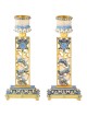 Teal & Ivory Hand Painted Pomegranate Candlesticks | Candle Holders |
