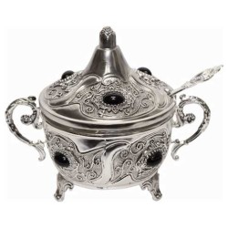 Black Stone Silver Plated Decorative Dish With Spo | Rosh Hashanah | J