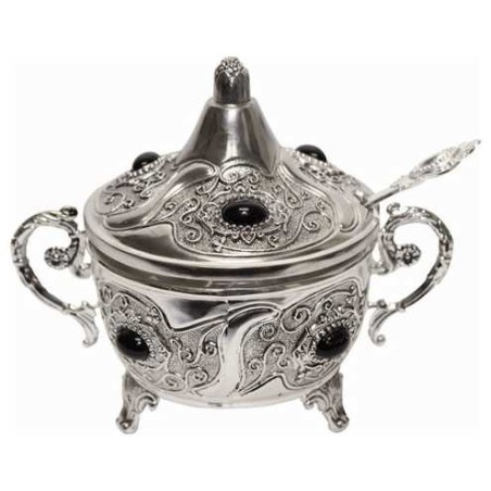 Black Stone Silver Plated Decorative Dish With Spo | Rosh Hashanah | J