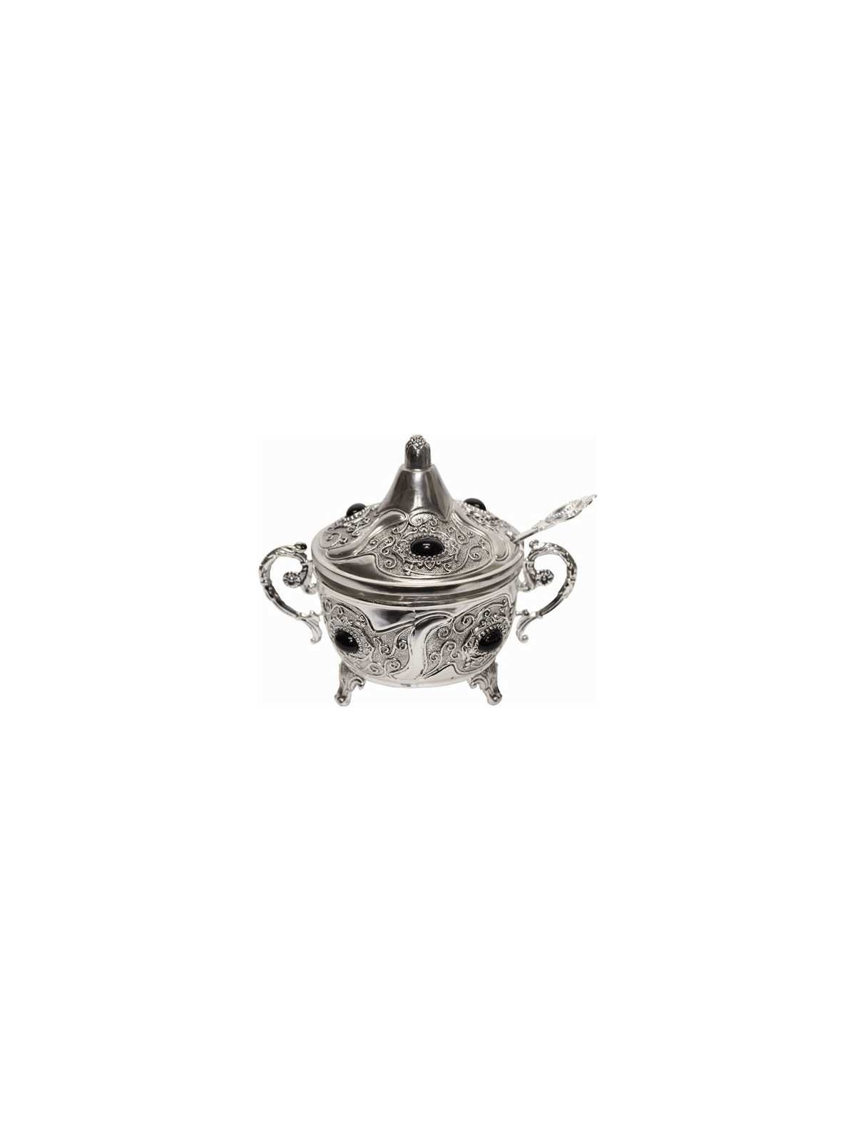 Black Stone Silver Plated Decorative Dish With Spo | Rosh Hashanah | J