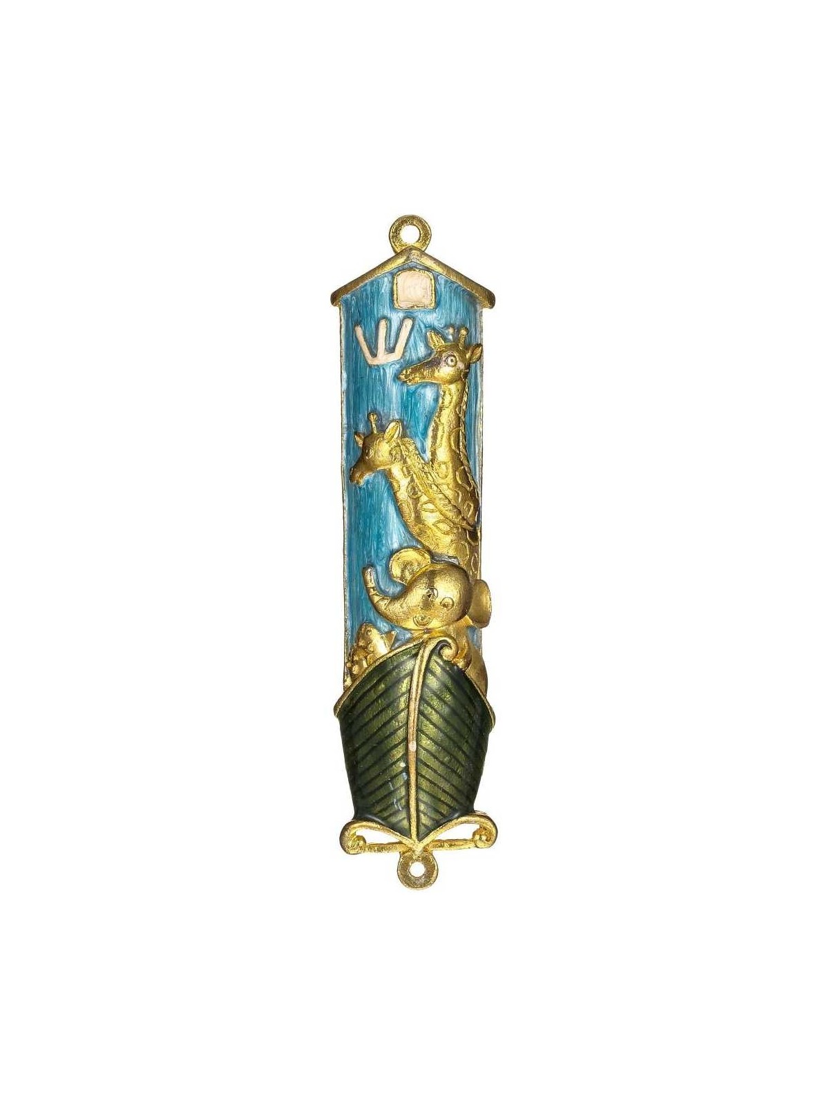 Gold Accented Blue and Green Hand Painted Noah's A | Mezuzahs | Judaic