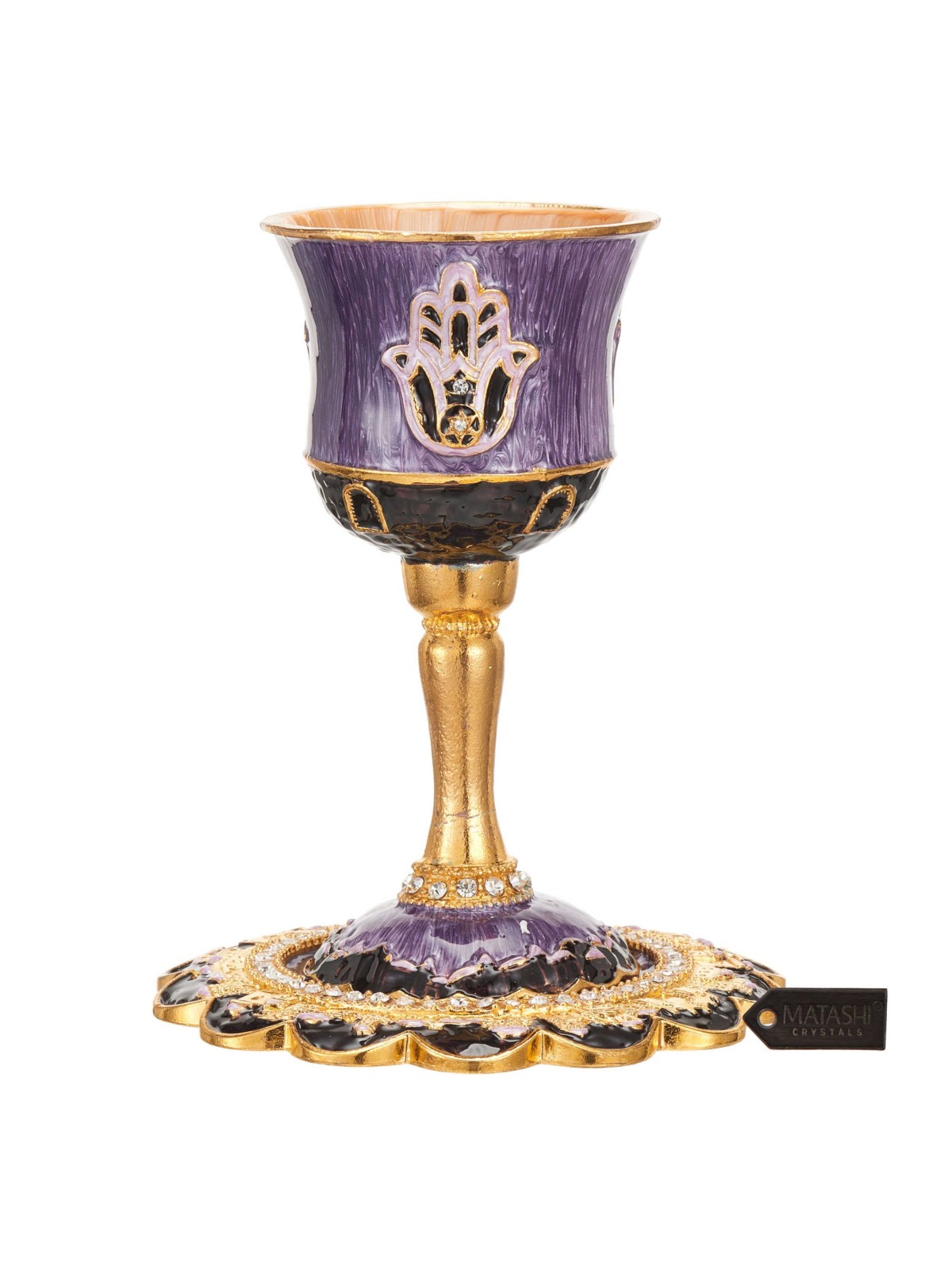 Purple Hand-Painted Stemmed Hamsa Kiddush Cup Plat | Kiddush Cups | Ju