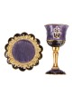 Purple Hand-Painted Stemmed Hamsa Kiddush Cup Plat | Kiddush Cups | Ju