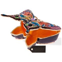 Hand Painted Red and Blue Butterfly in Flight Trin | Jewelry | Judaica
