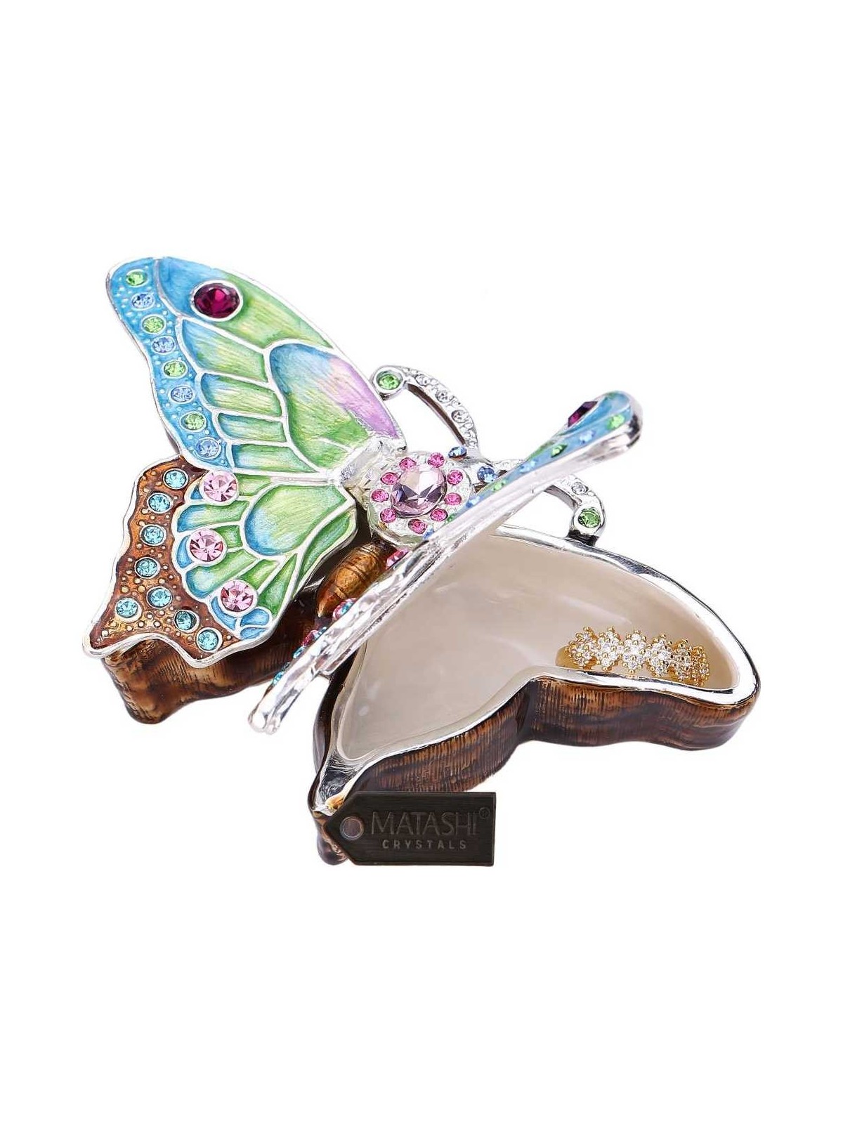 Hand Painted Blue and Green Butterfly in Flight Tr | Jewelry | Judaica
